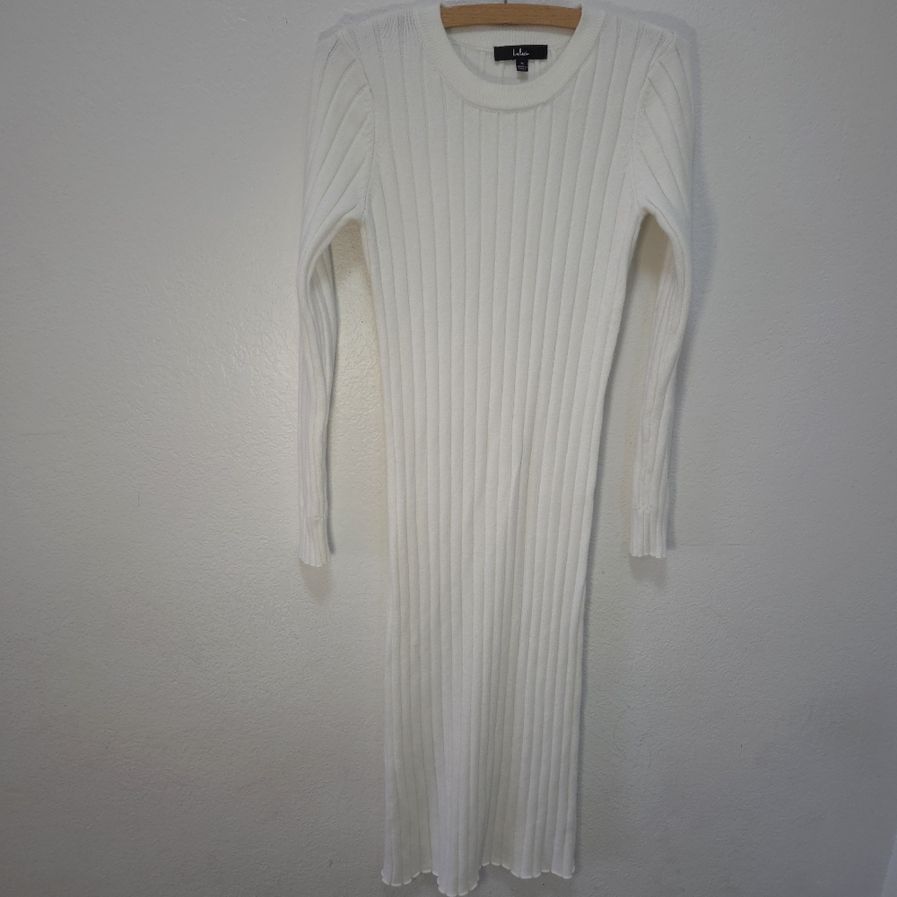 Lulus Sweater Maxi White Dress Cable Knit Long Sleeves Crew Neck Size Medium